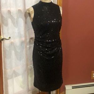 Sequin Mock Neck Dress w Large Keyhole Back
